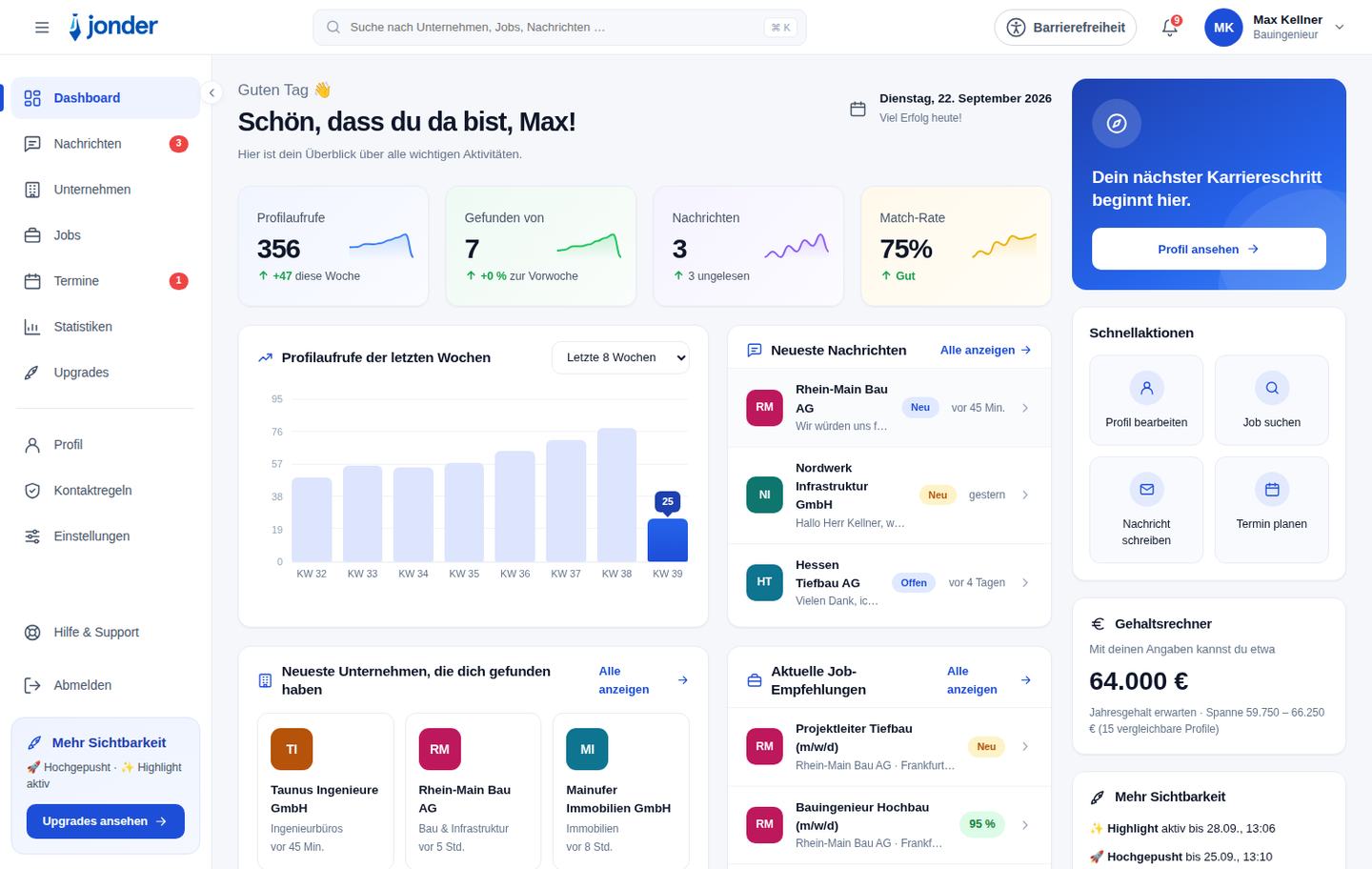 Aktive Upgrades im Dashboard