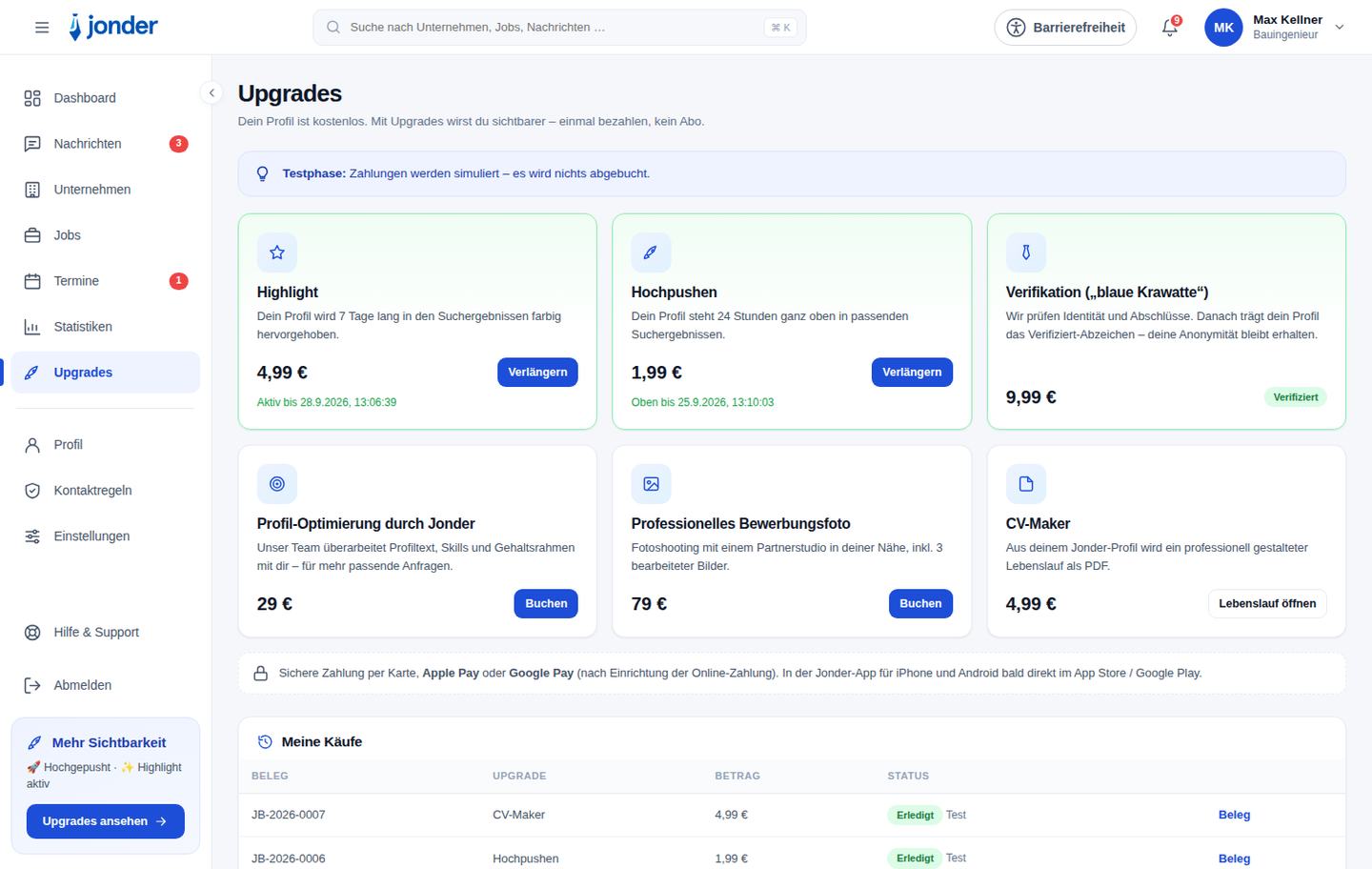 Upgrades in der App